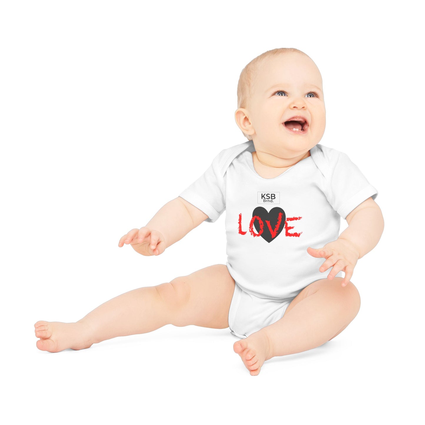 Kurzarm Baby-Body aus Bio-Baumwolle mit Herzprint und roter "Love"-Aufschrift